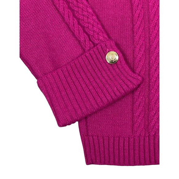 Talbots Cable Knit Button Cuff Sweater Vivid Berry Large Classy Sophisticated - Picture 4 of 9